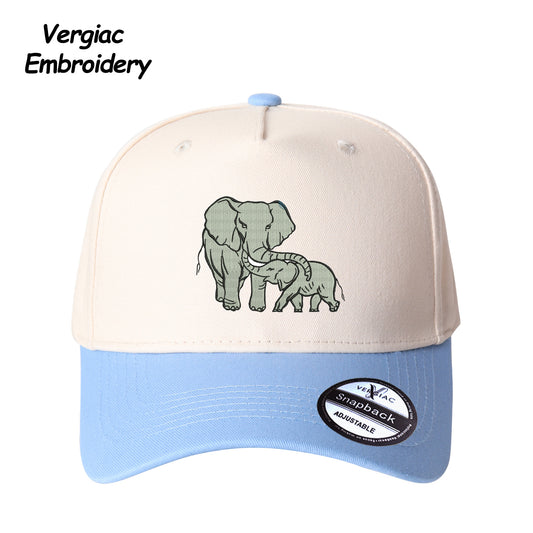 Mother and Baby Elephant Embroidered Color Block Trucker Hat, Adjustable Unisex Cap for Travel and Everyday Wear