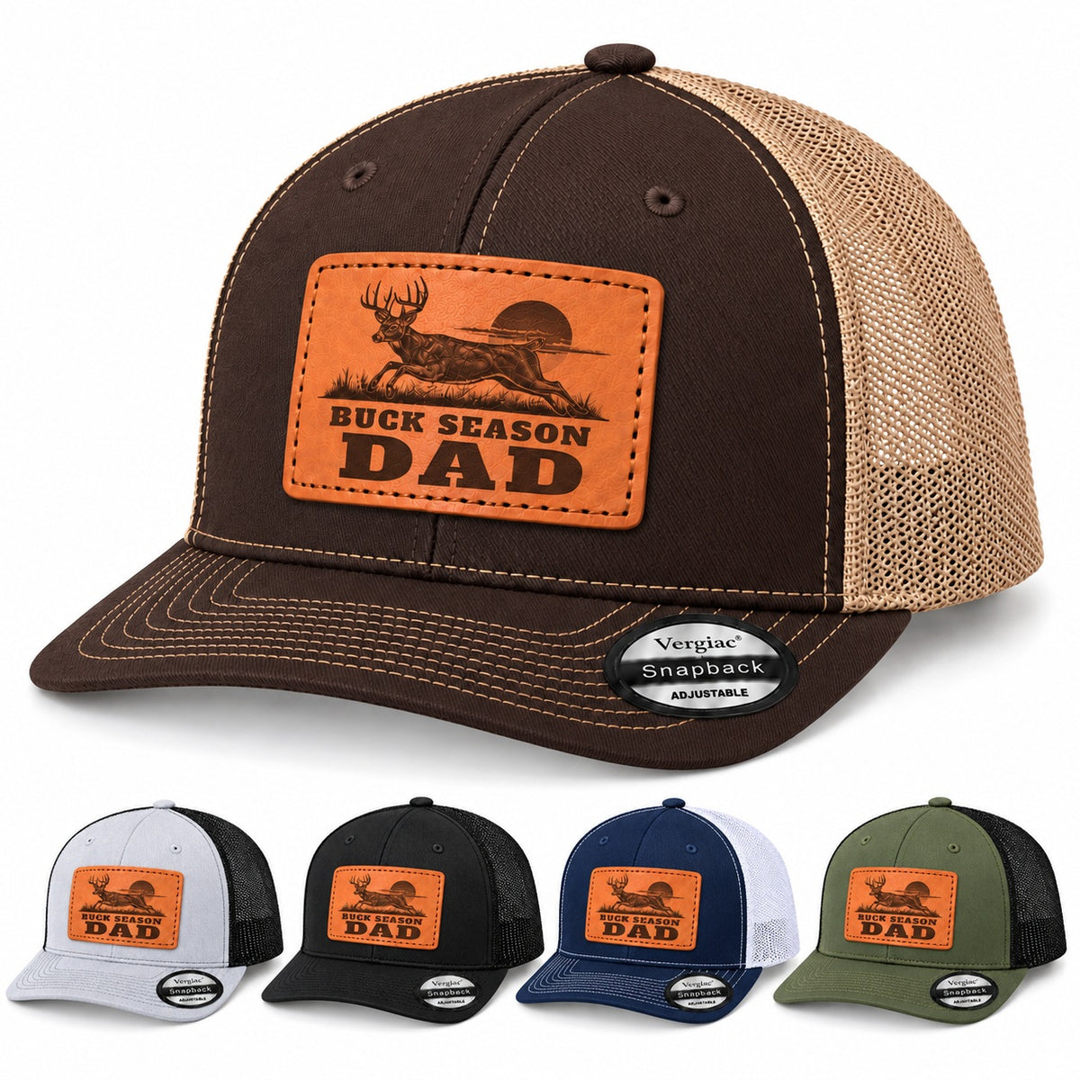 Buck Season Dad Stag Graphic Leather Patch Trucker Hat