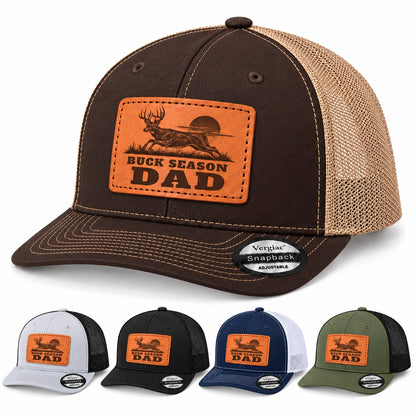 Buck Season Dad Stag Graphic Leather Patch Trucker Hat
