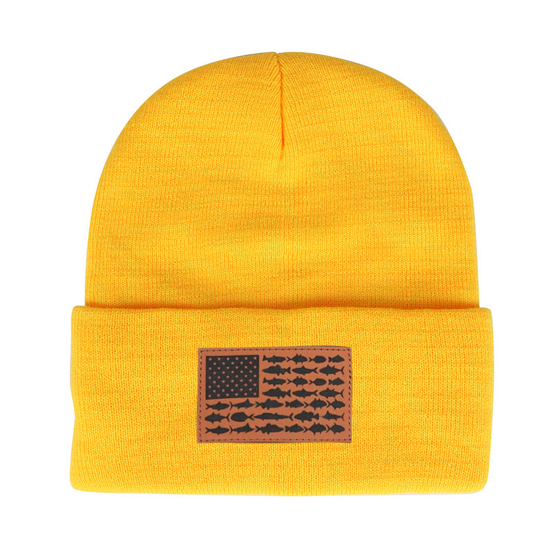 American Flag Leather Patch Beanie