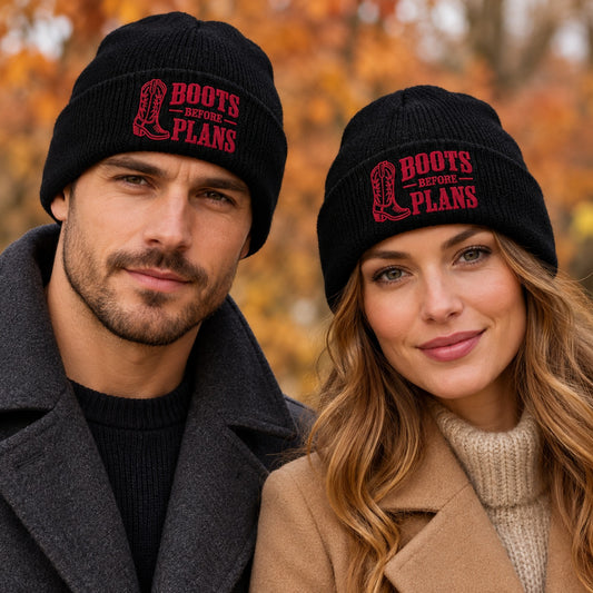A BOOTS BEFORE PLANS Embroidered Acrylic Knitted Hat Unisex High Elasticity High Gram Weight Warm and Comfortable