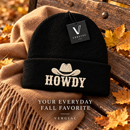A HOWDY Embroidered Acrylic Knitted Hat Unisex High Elasticity High Gram Weight Warm and Comfortable