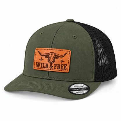 Wild and Free Leather Patch Trucker Hat