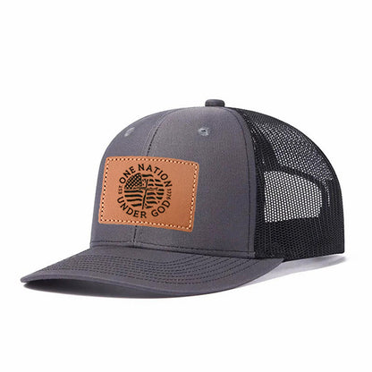 One Nation Under God Leather Patch Trucker Hat