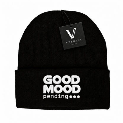 A GOOD MOOD pending... Embroidered Acrylic Knitted Hat Unisex High Elasticity High Gram Weight Warm and Comfortable