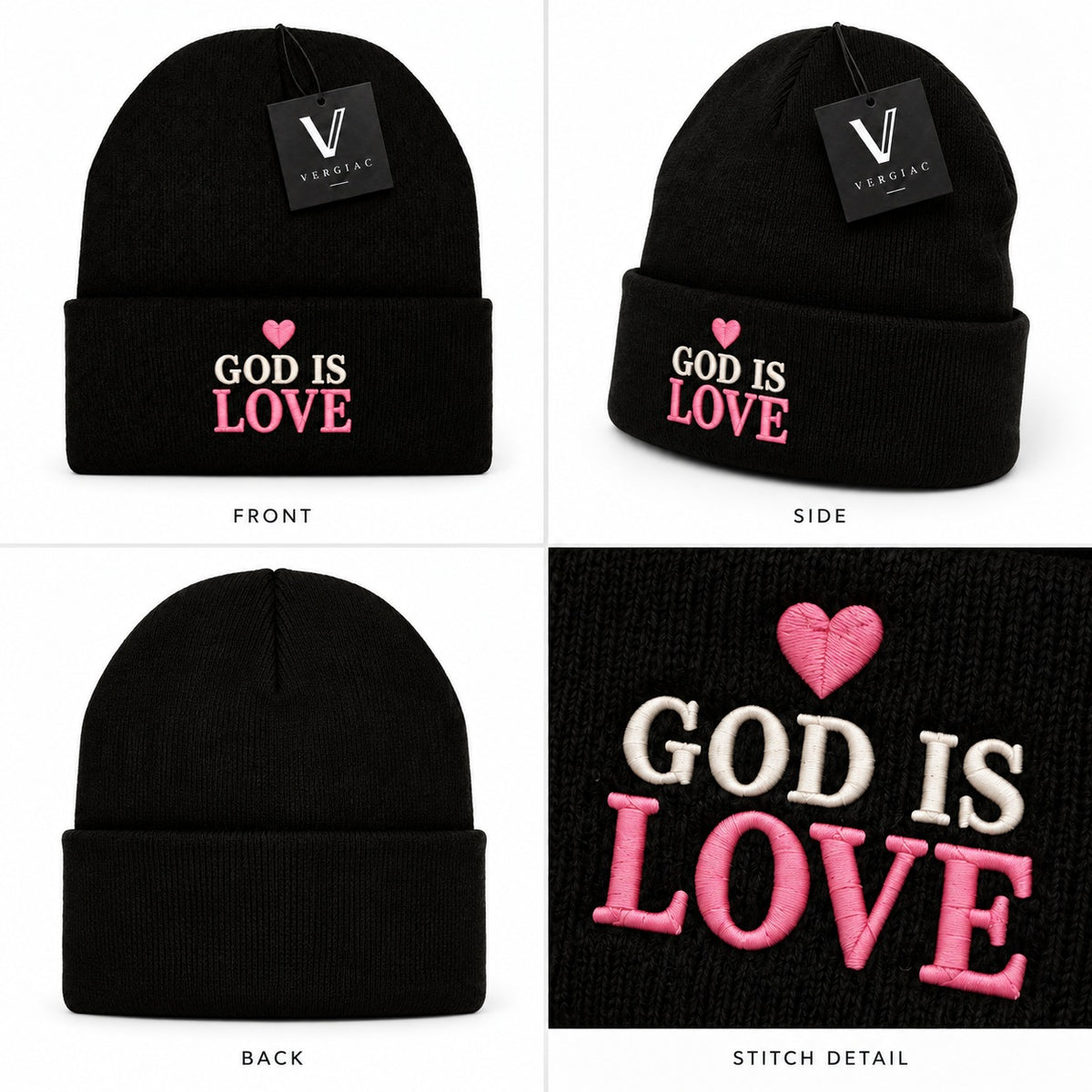 A GOD IS LOVE Embroidered Acrylic Knitted Hat Unisex High Elasticity High Gram Weight Warm and Comfortable