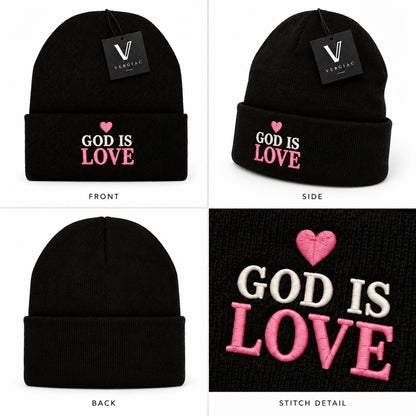 A GOD IS LOVE Embroidered Acrylic Knitted Hat Unisex High Elasticity High Gram Weight Warm and Comfortable