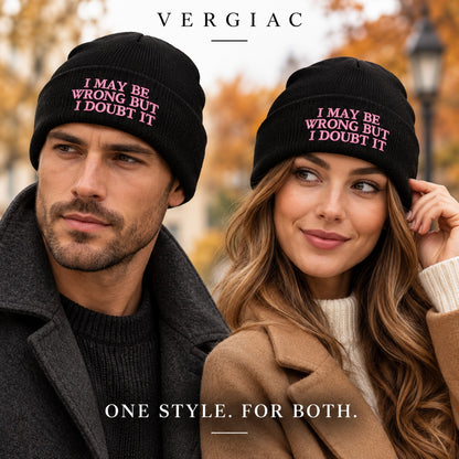 A I MAY BE WRONG BUT I DOUBT IT Embroidered Acrylic Knitted Hat Unisex High Elasticity High Gram Weight Warm and Comfortable