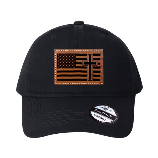American Flag and Cross Leather Patch Baseball Cap, Men's Breathable Adjustable Outdoor Travel Hat