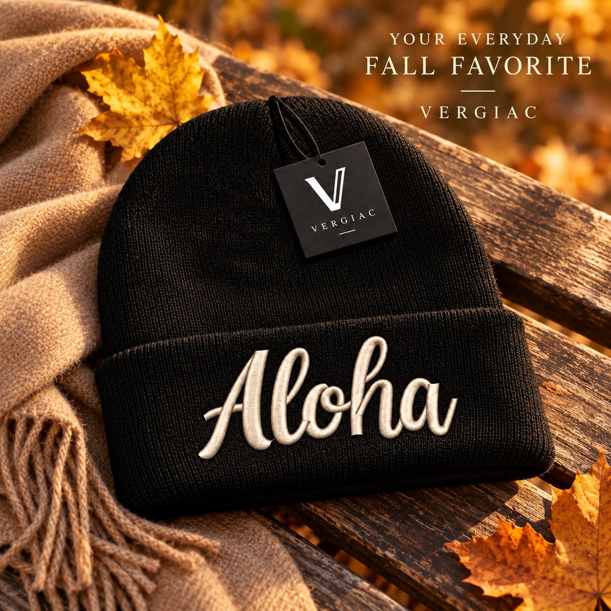 A ALOHA Embroidered Acrylic Knitted Hat Unisex High Elasticity High Gram Weight Warm and Comfortable