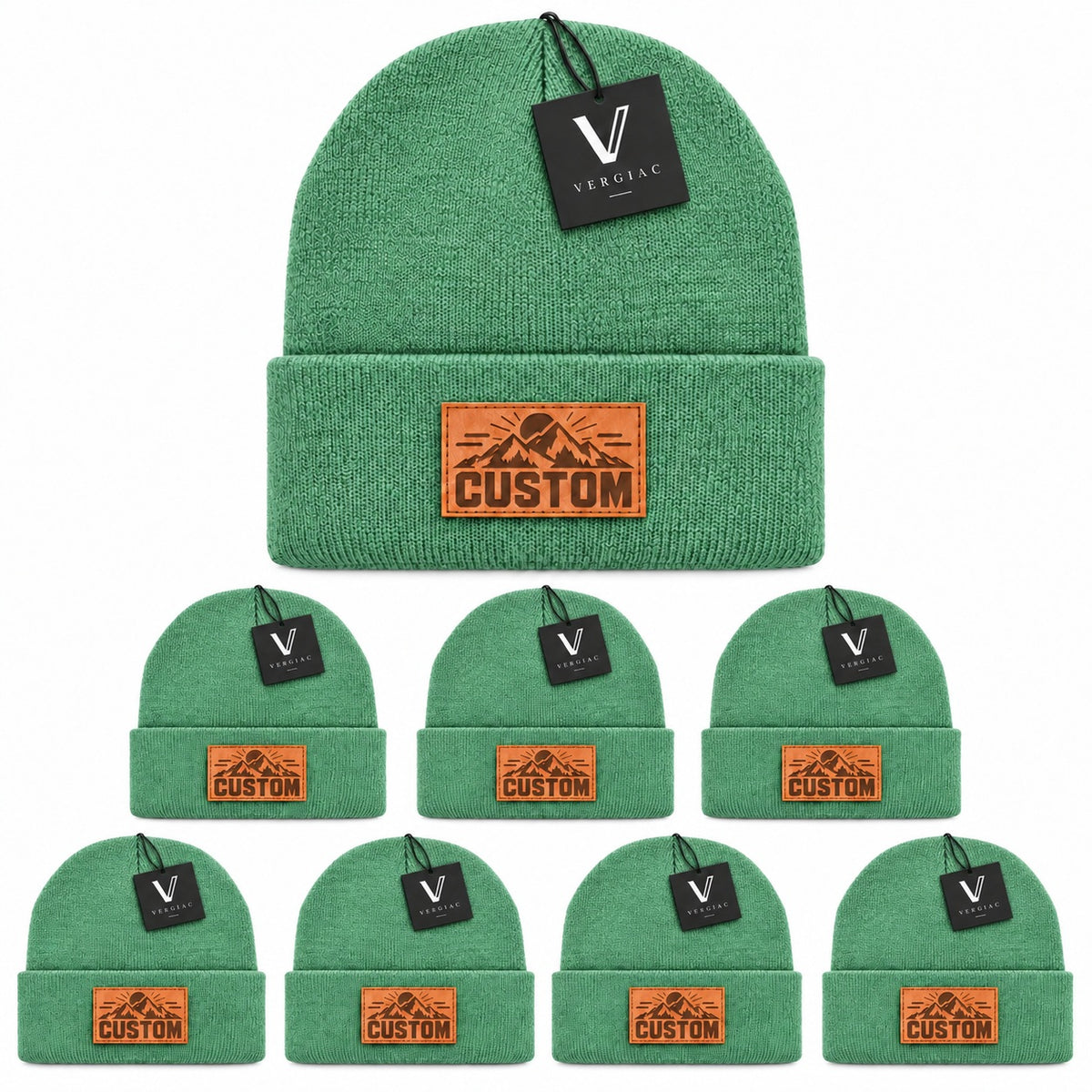 Custom Leather Patch Knit Beanies (8-Pack)