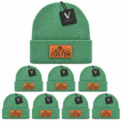 Custom Leather Patch Knit Beanies (8-Pack)